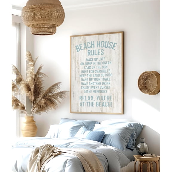 Coastal Beach House Rules Sign Distressed Blue And White Rustic Wall Decor Home Decor Office Wall Art