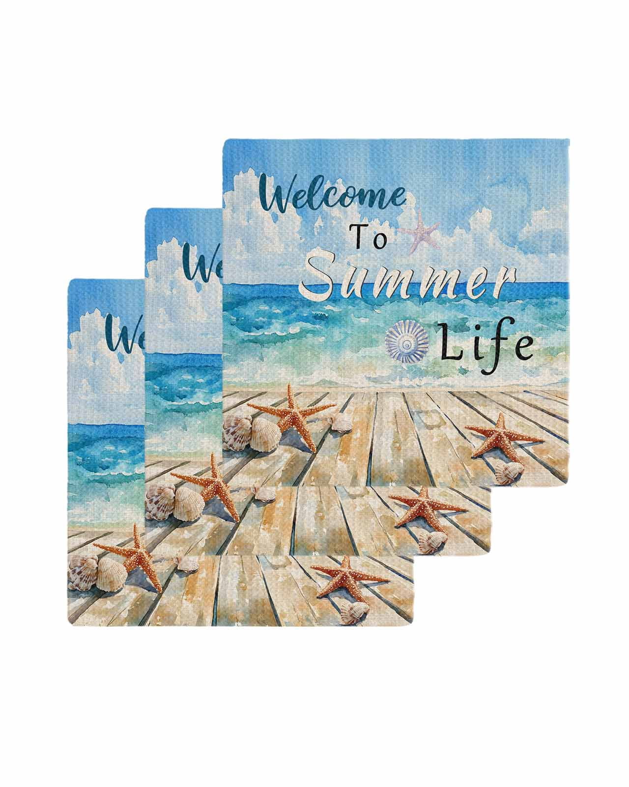 Coastal Beach Kitchen Towels - Retro Ocean Wave Design, 16x24 Inch, Quick-Dry, Dish & Hand Towels For Kitchen & Bath
