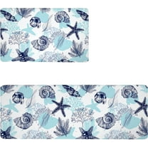 Coastal Beach Kitchen Rug Set of 2 Anti Fatigue Ocean Theme Kitchen Rugs Floor Comfort Mats Waterproof Non Slip Farmhouse Standing Mat for Kitchen Office, Sink, Laundry, Blue