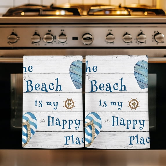 Coastal Beach Kitchen Towels Set of 3, Summer Nautical Starfish Grey Wooden Grain Absorbent Dish Towels for Kitchen, Microfiber Hand Towel, Quick Drying Tea Towel for Cleaning Decorative Dishcloths