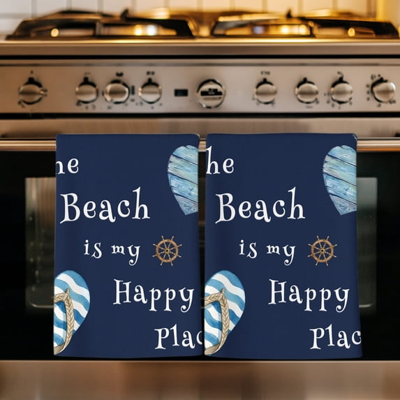 Coastal Beach Kitchen Towels Set of 3, Summer Ocean Nautical Starfish Navy Blue Absorbent Dish Towels for Kitchen, Microfiber Hand Towel, Quick Drying Tea Towel for Cleaning Decorative Dishcloths