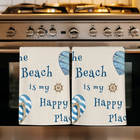 Coastal Beach Kitchen Towels Set of 4, Farmhouse Ocean Nautical Starfish Blue Beige Absorbent Dish Towels for Kitchen, Microfiber Hand Towel, Quick Drying Tea Towel for Cleaning Decorative Dishcloths