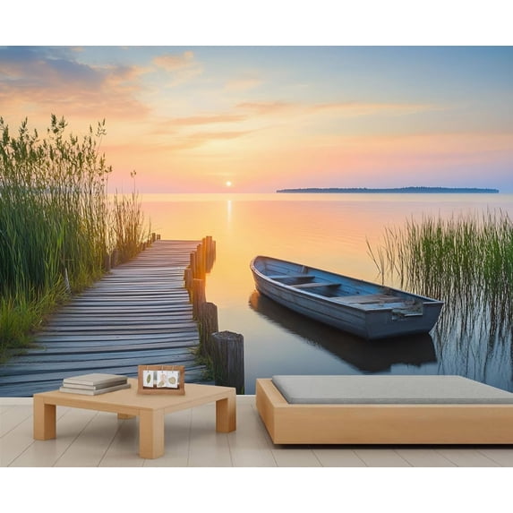 Coastal Beach Mural - Sea Sunrise Wall Paintings, Coastal 3D Wall Mural ...