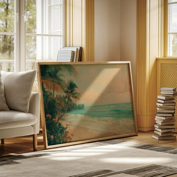 Coastal Beach Ocean Wall Art – Tropical Palm Tree Seaside – Aqua Blue Wave Decor – Relaxing Coastal Print For Home Or Office Wall Art, Modern Wall Decor, 8x12 UNFRAMED