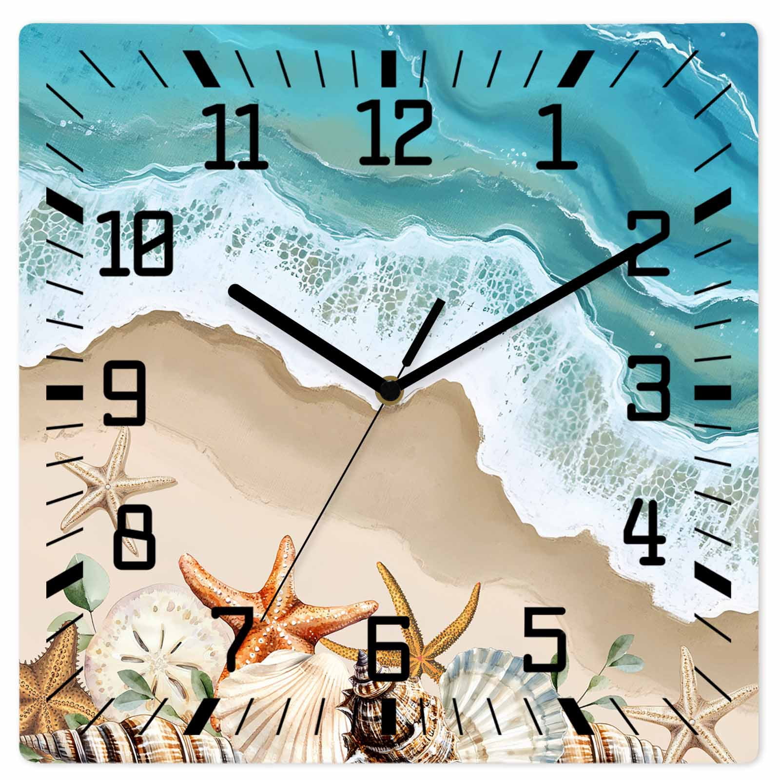Coastal Beach Ocean Wooden Wall Clock Silent Non Ticking, Nautical ...