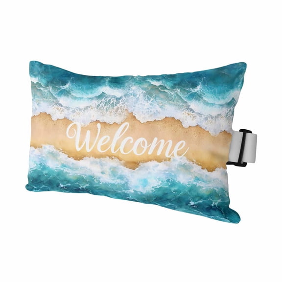 Coastal Beach Outdoor Pillows for Chaise Lounge Chair Waterproof Lumbar Pillows with Insert&Adjustable Elastic Strap Beach Headrest Pillow Modern Text Summer Ocean Wave Pillow for Patio Pool 11"x16"