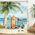 thumbnail image 1 of Coastal Beach Palm Surfboard Shower Curtain Set Ocean Summer Tropical Scenery Hawaii Camping Waterproof Bathroom Curtain with Hooks-48"W x 72"L (Pack of 1), 1 of 7