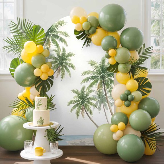 Coastal Beach Palm Tree Arch Backdrop Cover, 4FT, Watercolor Coconut Tree Summer Spandex Arch Covers Double-Sided Backdrop for Wedding Birthday Party Photo Background Decoration