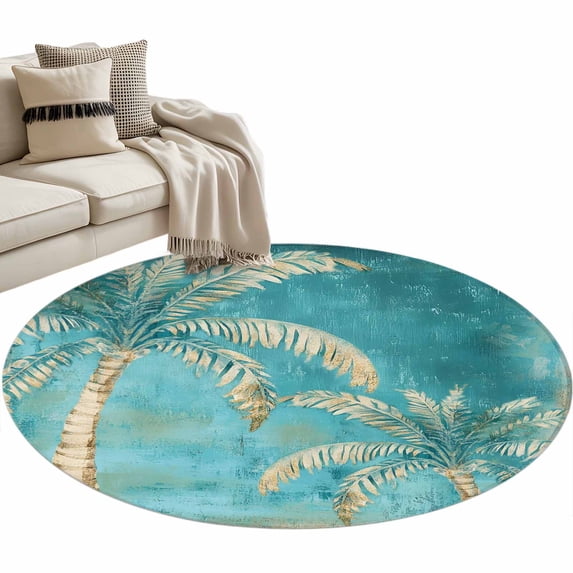 Coastal Beach Palm Tree Round Rug 3ft Washable Circle Entryway Rugs Non ...