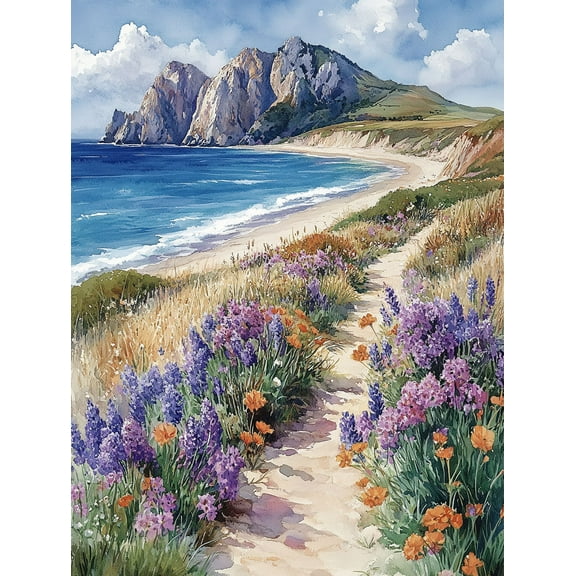 Coastal Beach Path Floral Canvas Print/Wall Art Suitable for Living Room Bedroom Bathroom Office and Hallway Decoration.