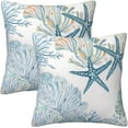 thumbnail image 1 of Coastal Beach Pillow Covers 18x18 Set of 2, Ocean Themed Seashell Coral Starfish Throw Pillow Covers Outdoor Decorative Pillow Case Beach Throw Pillows Covers (Seashell Coral Starfish, 18x18), 1 of 6