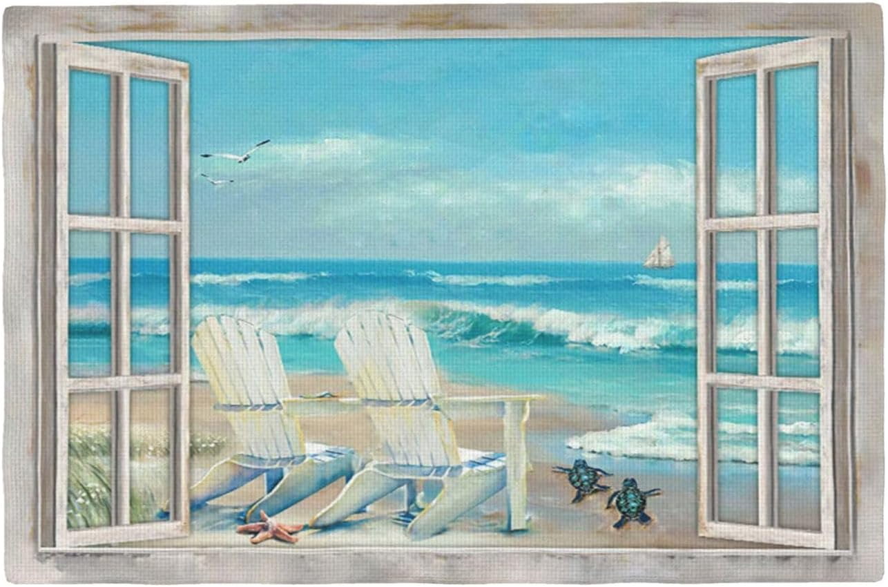 Coastal Beach Placemats Set of 6 Seascape Ocean Table Mats Washable Place Mats for Home Party Indoor Kitchen Dining Table Decoration 12x18 Inch