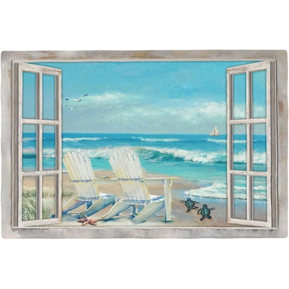 Coastal Beach Placemats Set of 6 Seascape Ocean Table Mats Washable Place Mats for Home Party Indoor Kitchen Dining Table Decoration 12x18 Inch