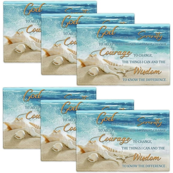 Coastal Beach Placemats Set of 6 Serenity Prayer Table Mats Washable Place Mats for Home Party Indoor Kitchen Dining Table Decoration 12x18 Inch
