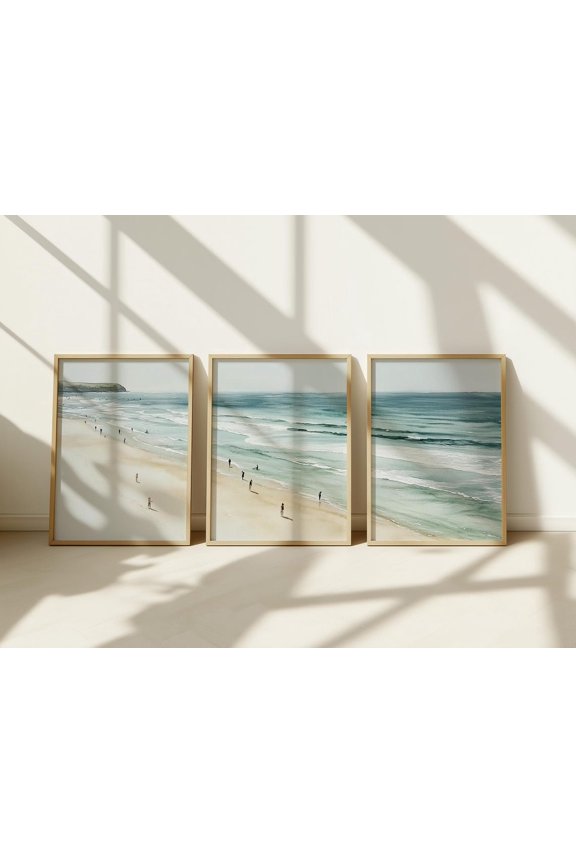 Coastal Beach Print Cali Style Wall Art Set 3 Stretched Canvas 12x18