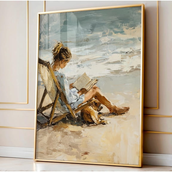 Coastal Beach Reading Nook Art Print, Book Lover Aesthetic Wall Decor