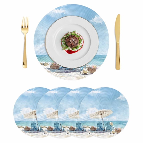Coastal Beach Round Placemats Set of 4 Summer Watercolor Ocean Sea ...