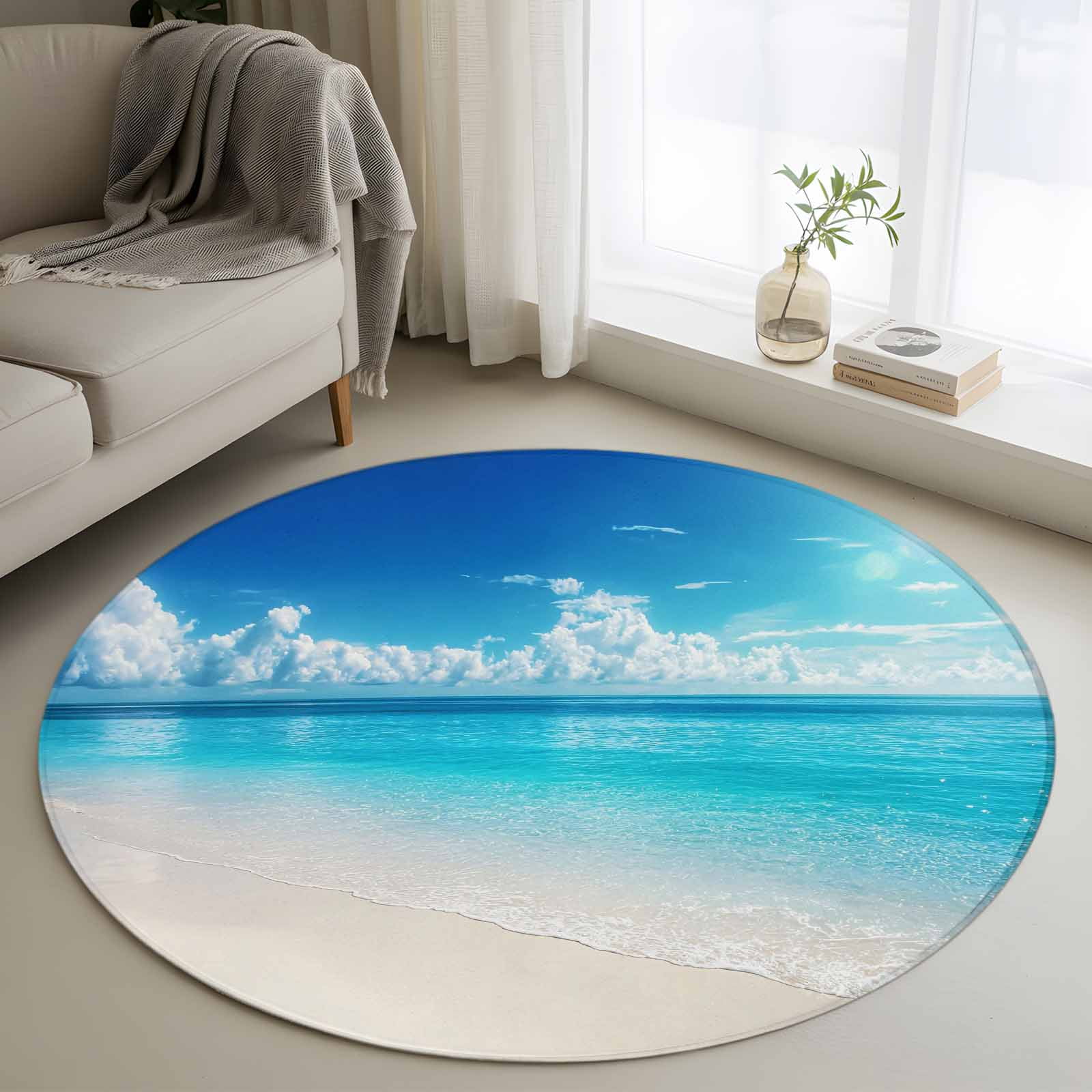 Coastal Beach Round Rug 3ft Washable Circle Entryway Rugs Non Slip ...