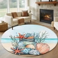 thumbnail image 1 of Coastal Beach Round Rug 5ft Washable Circle Kitchen Rugs Non Slip Summer Ocean Starfish Coral Shells Large Area Rug Indoor Floor Carpet for Bedroom Living Room Home Office Dining Room Nursery, 1 of 8