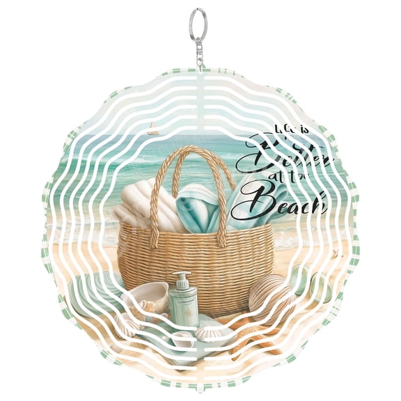 Coastal Beach Scene Wind Spinner Metal Outdoor Decor Coastal Theme Blue Green Aqua