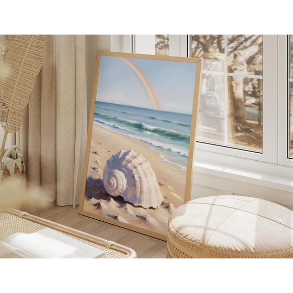 Coastal Beach : Seashell , White Sand Unframed Paper Print