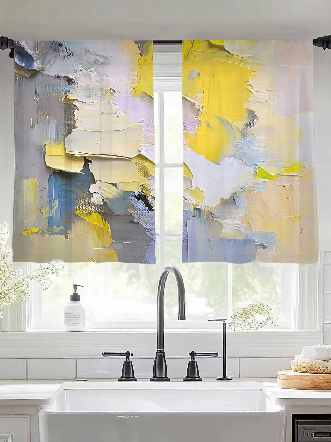 Coastal Beach Sheer Curtains for Living Room Bedroom Abstract Yellow