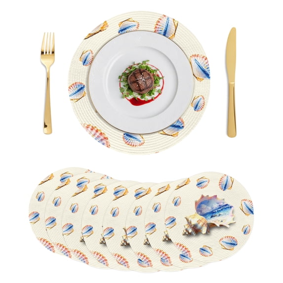 Coastal Beach Shells Round Placemats Set of 8 Summer Ocean Sea Waves ...