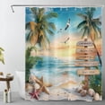thumbnail image 1 of Coastal Beach Shower Curtain Green Palm Tree Tropical Brid Orange Sunset Blue Ocean Inspirational Shower Curtains for Bathroom Waterproof Washable Polyester Fabric with Hooks-72"W x 86"L (Pack of 1), 1 of 6