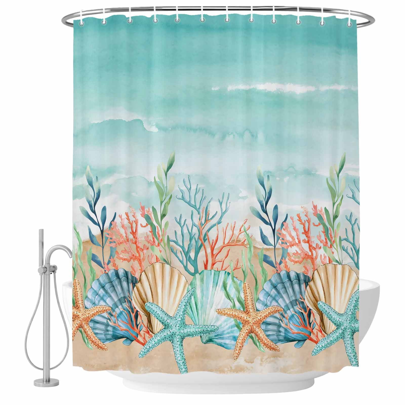 Coastal Beach Shower Curtain, Waterproof Shower Curtains for Bathroom
