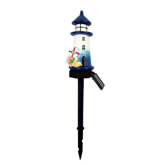 Coastal Beach Style Mini Lighthouse Solar Ground Light, Warm White LED Resin Lighthouse Stake Lamp for Garden Flower Bed Walkway Holiday Gift
