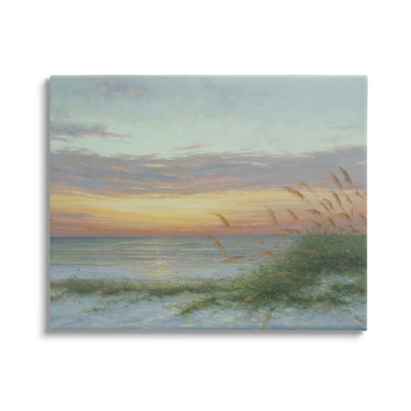 Coastal Beach Summer Sunset Landscape Painting Gallery Wrapped Canvas Print Wall Art