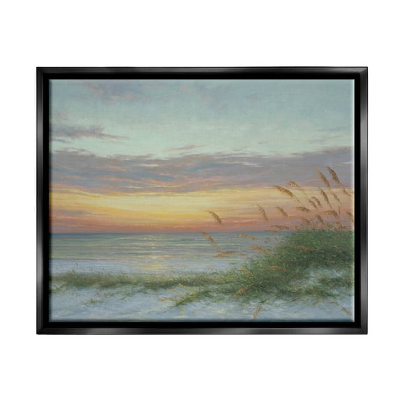 Coastal Beach Summer Sunset Landscape Painting Jet Black Framed Art Print Wall Art