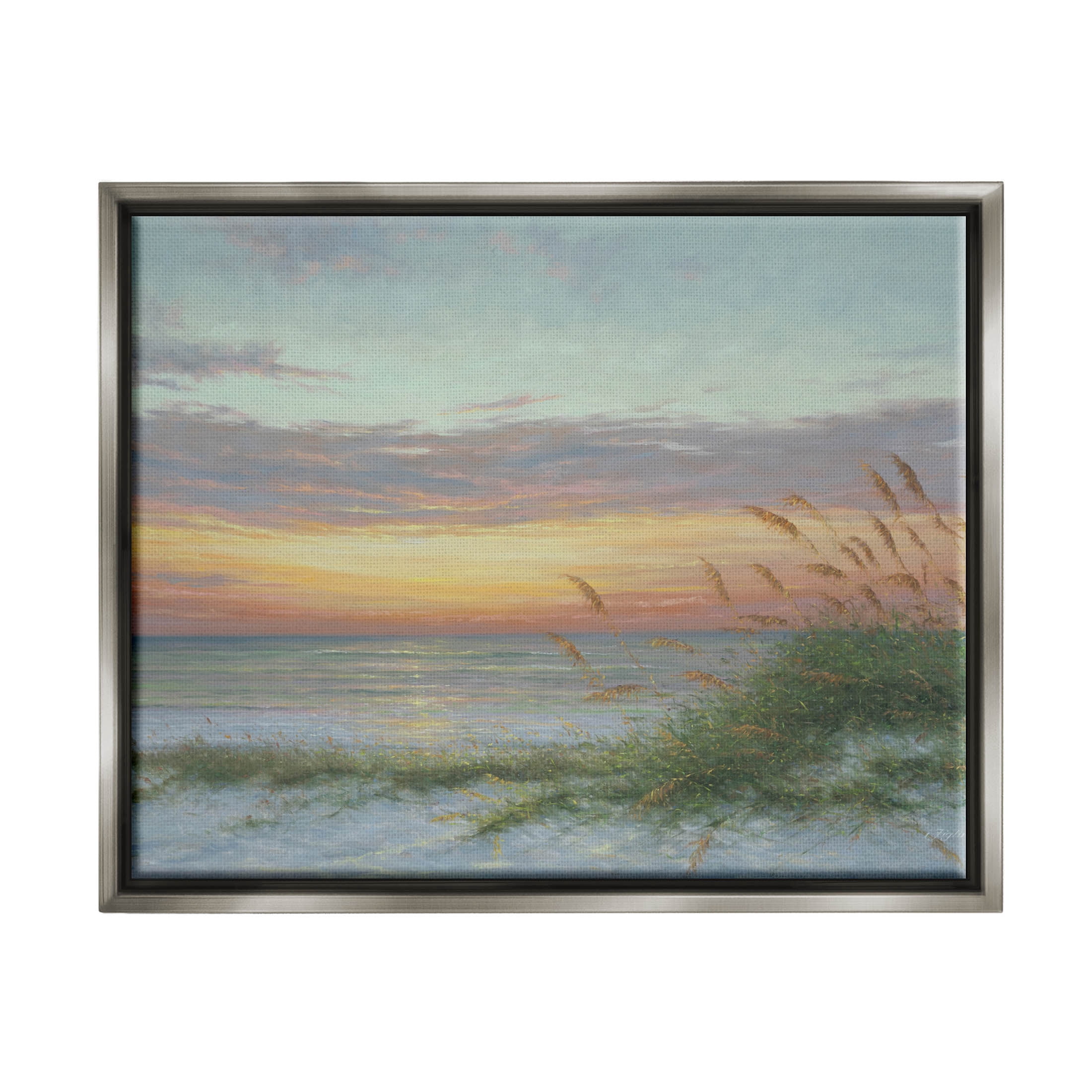 Coastal Beach Summer Sunset Landscape Painting Luster Gray Framed Art Print Wall Art