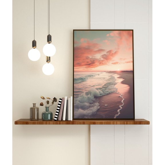 Coastal Beach Sunset Pink Sky Seascape Wall Art Print Unframed Paper Print