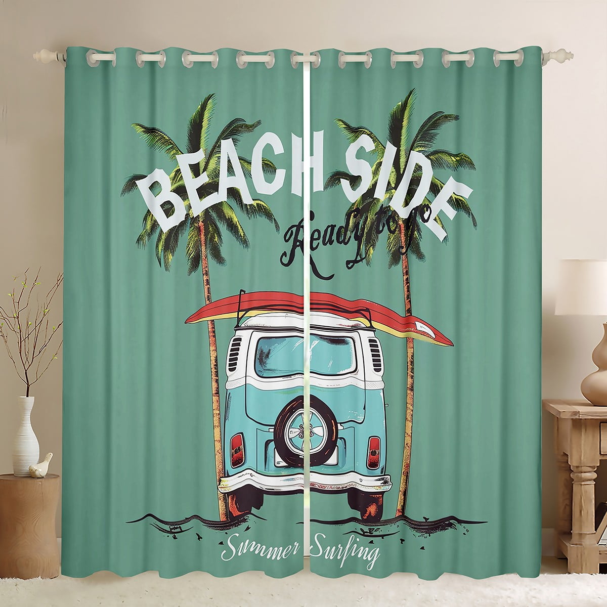 Coastal Beach Surfer Curtains,Surfboard Surf Curtains for Kids Girls