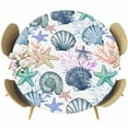 thumbnail image 1 of Coastal Beach Table Cloth, Round Fitted Tablecloths with Elastic Edge, Watercolor Nautical Starfish Shell Wipeable Waterproof Table Cover for Kitchen Wedding 55-60 Inches, 1 of 4