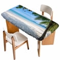 thumbnail image 1 of Coastal Beach Table Cloths for 3 Foot Rectangle Tables, Summer Ocean Sea Modern Palm Coconut Tree Patio Waterproof Elastic Fitted Tablecloths, Washable Rectangular Table Cover for Camping, 1 of 8