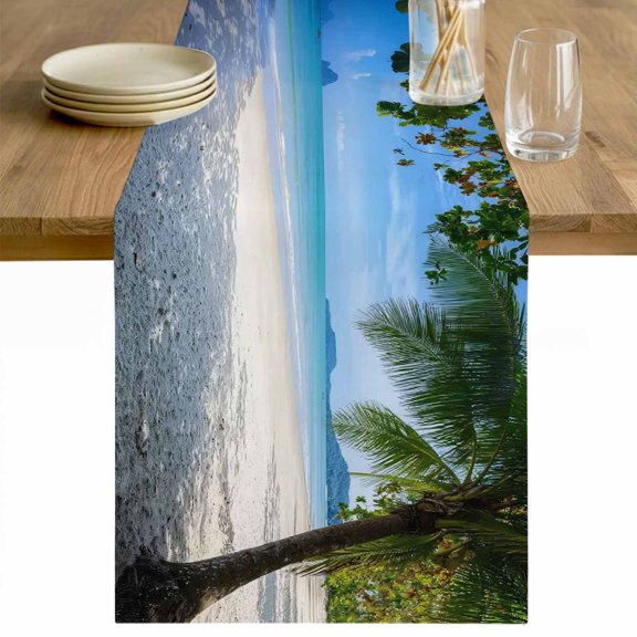 Coastal Beach Table Runner 36 Inches Long Farmhouse Dress Scarves, Summer Ocean Sea Modern Palm Coconut Tree Dining Tablerunner for Coffee Table/Kitchen Island/Party Décor, Small 13" x 36"