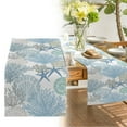 thumbnail image 1 of Coastal Beach Table Runner - Nautical Sea Animals & Starfish Theme - Soft Cotton Linen Rectangle Tablecloth for Summer Ocean Home Decor, Kitchen & Dining Room, 1 of 9