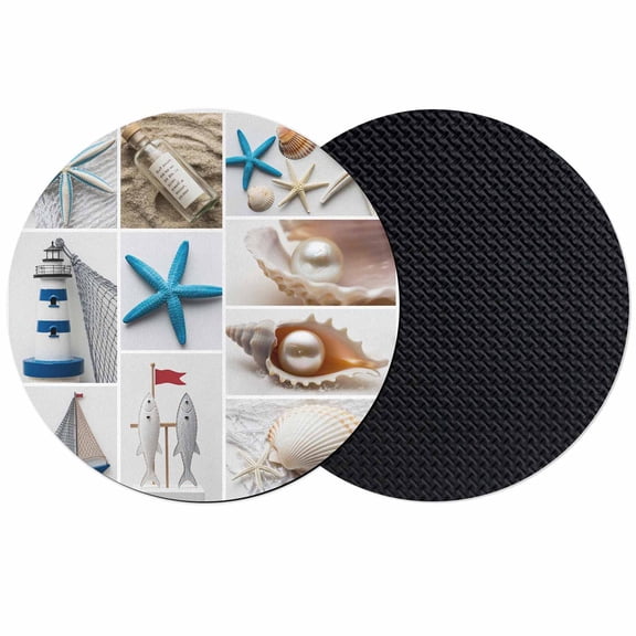 Coastal Beach Themed Coasters for Drinks,Absorbent Non Slip Rubber Drink Coasters Set of 2 for Cup,Table,Bar,Home Decor, Summer Ocean Starfish Shell Boat