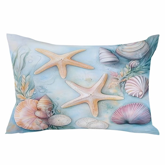 Coastal Beach Throw Pillow Cover 20 x 26 Inch Decorative Pillow Cover Summer Starfish Nautical Shell Ocean Lumbar Pillowcase Seasonal Rectangle Cushion Case for Couch Sofa Bed Living Room