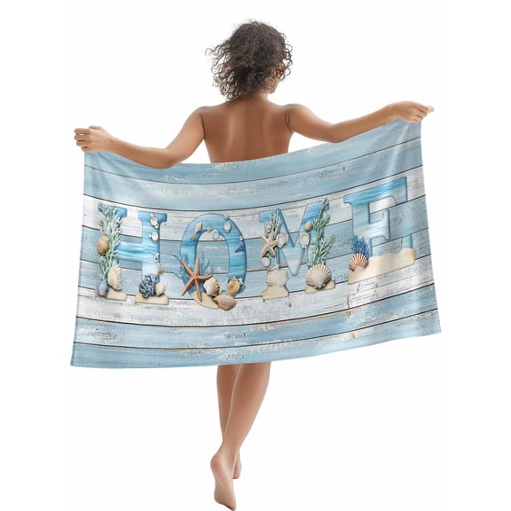 Coastal Beach Towels Blanket Soft & Absorbent Quick Dry Microfiber Vintage Beach Starfish Shell Pool Towels for Swimming ,Yoga, Sports, Gym, Camping,Large 30X60in, Aqua Baby Blue