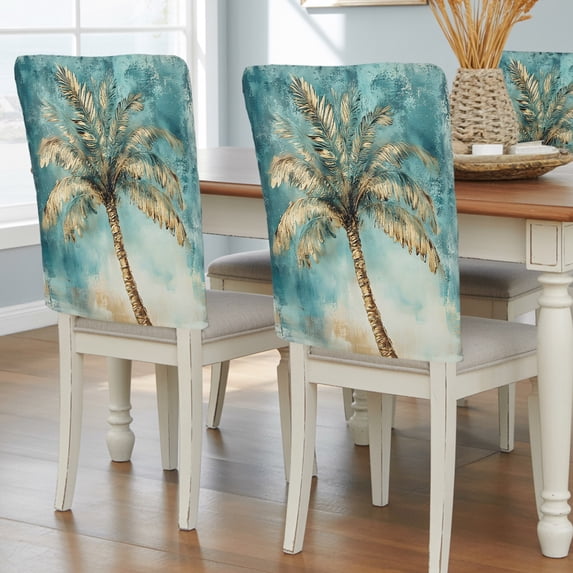 Coastal Beach Tree Chair Back Covers, Summer Vintage Tropical Plant Removable Chair Covers for Dining Chairs Set of 4, Washable Chairs Slipcovers Back Seat Protector for Wedding Party 19"x20"