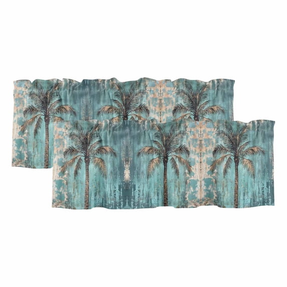 Coastal Beach Tree Green Curtain Valances for Windows, Kitchen Valance ...