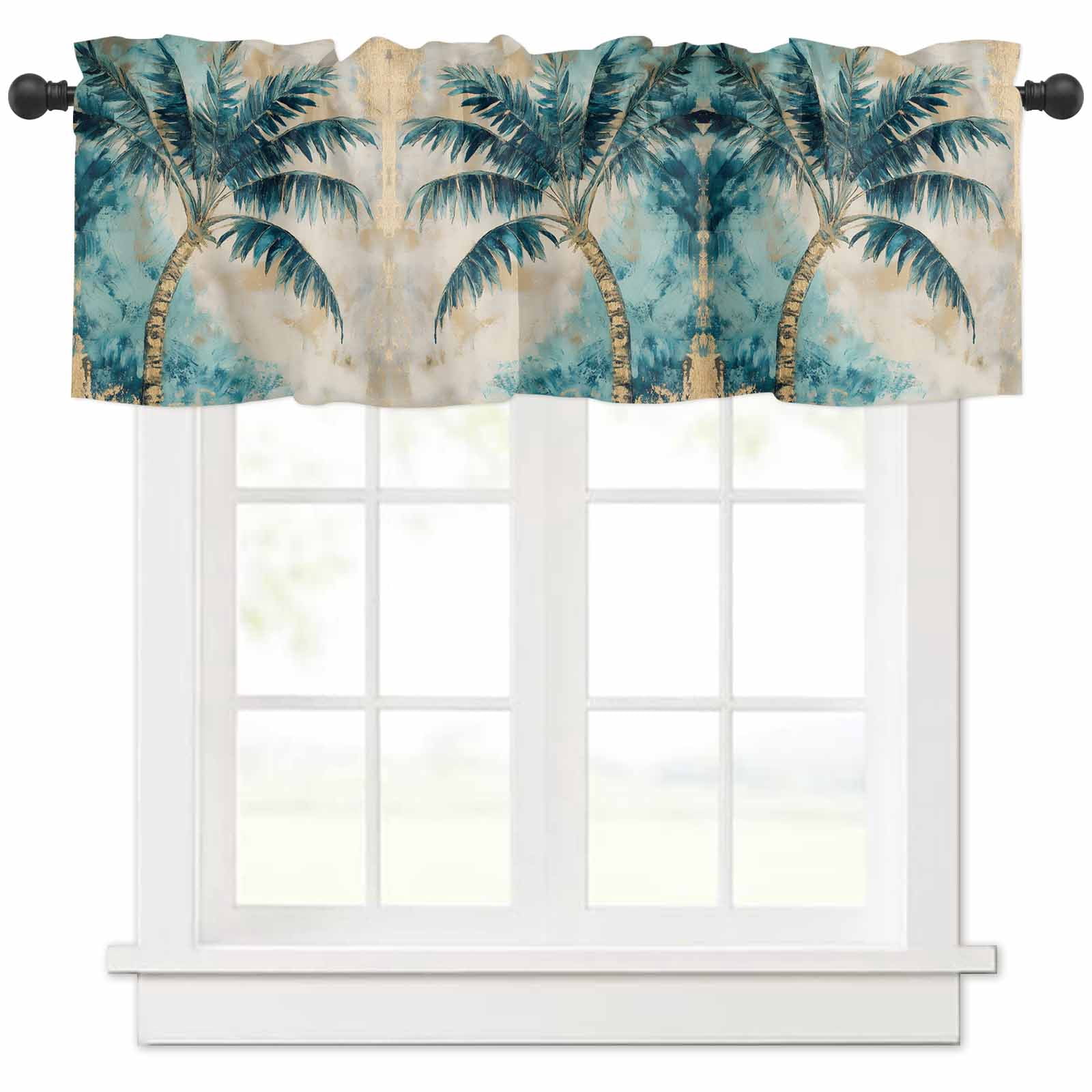 Coastal Beach Tree Valances for Windows Farmhouse Kitchen Curtains ...