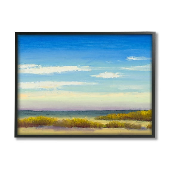 Coastal Beach Vivid Blue Sky Coastal Painting Black Framed Art Print Wall Art