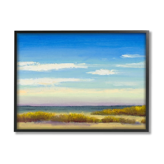Coastal Beach Vivid Blue Sky Coastal Painting Black Framed Art Print Wall Art