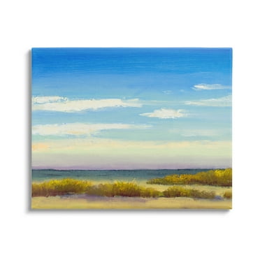 Coastal Beach Vivid Blue Sky Coastal Painting Gallery Wrapped Canvas Print Wall Art