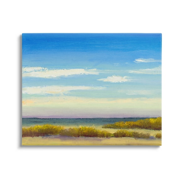 Coastal Beach Vivid Blue Sky Coastal Painting Gallery Wrapped Canvas Print Wall Art