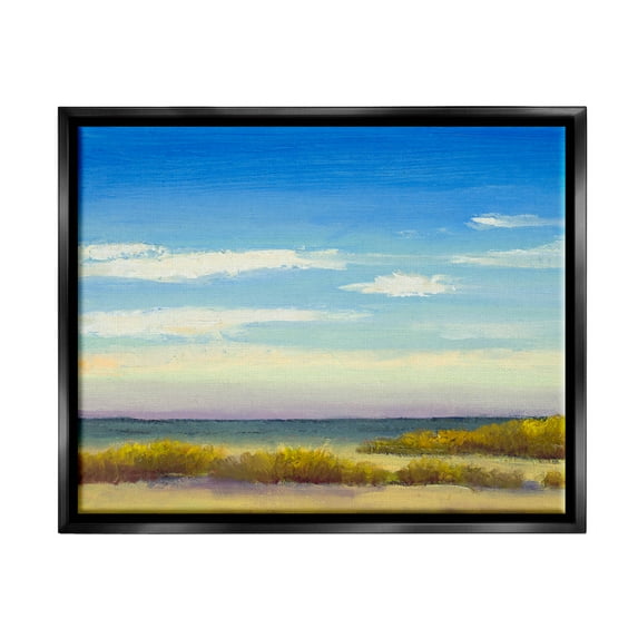 Coastal Beach Vivid Blue Sky Coastal Painting Jet Black Framed Art Print Wall Art